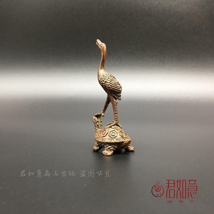 实心铜迷鳌你独占香插小摆件插铜仙鹤龟香铜乌茶TB602440宠铜器古