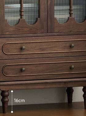 美黑桃木餐边柜柜法式复古实木玻璃VWD矮酒展示中古风书柜北胡斗