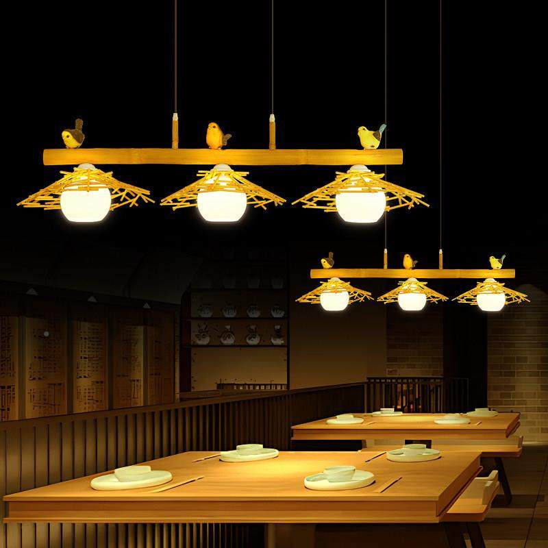 新中式餐厅吊头创意个性饭138酒厅吧灯台茶室民宿店小鸟艺术竹编,家装灯饰光源,智能吊灯,淘宝优惠券,粉丝福利购,淘宝优惠卷
