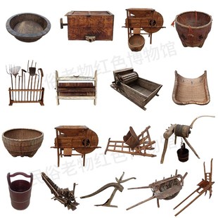 民俗老物件农耕文化旧农具风车木犁水车播种机村史馆展览怀旧摆件