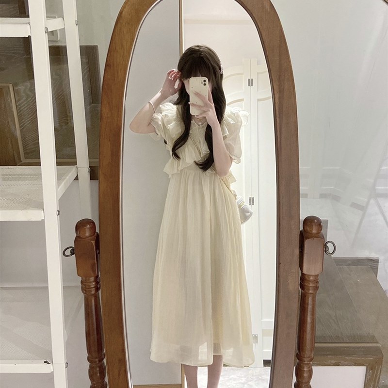 女大童高级感连衣裙12岁女孩甜美仙女裙子16中学生夏季洋气网纱裙