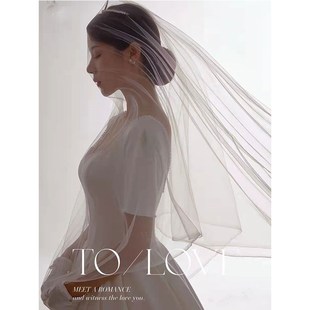 大码 礼服 轻婚纱缎面胖MM新娘结婚气质显瘦森系旅拍出门纱简约长袖