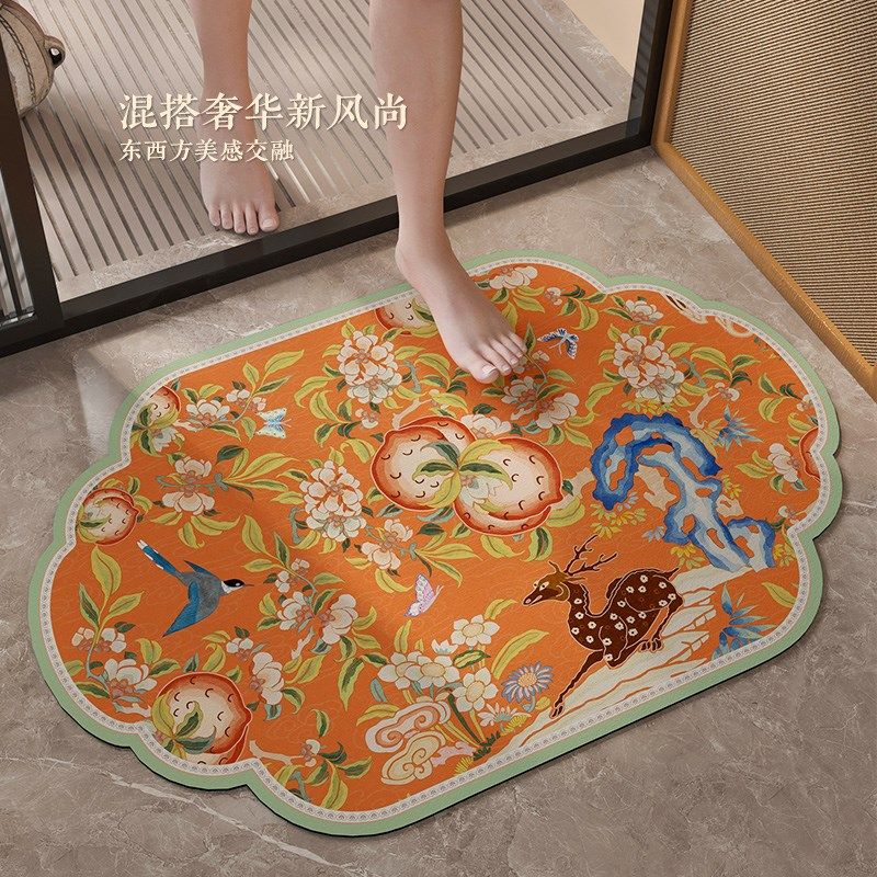 新中式浴室地垫卫生间吸水皮革防滑脚垫厕所入户垫门口进门垫桃锦,居家布艺,入户地垫,淘宝优惠券,粉丝福利购,淘宝优惠卷
