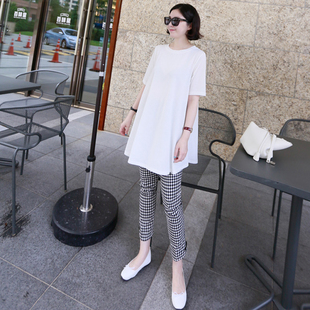 九分裤子2021夏季新款打底裤女外穿薄款黑白格子高腰小脚铅笔长裤