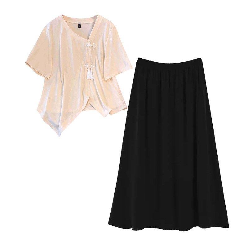 梨型身材穿搭套装夏季胖妹妹新中式宽松大码女装盘扣设计感两件套,女装/女士精品,大码套装,淘宝优惠券,粉丝福利购,淘宝优惠卷