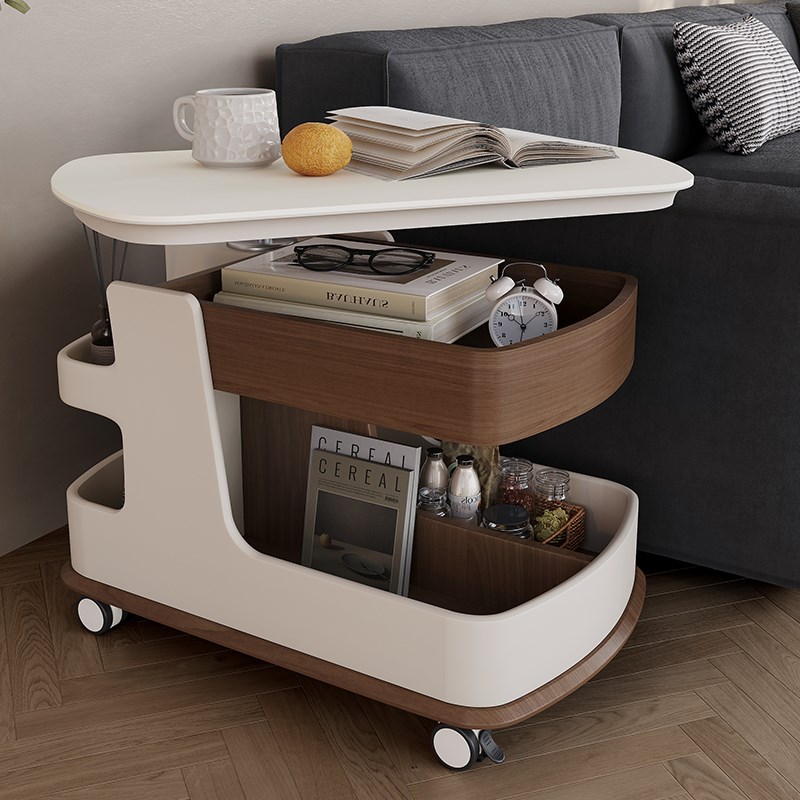 2024新款实木客厅沙发边几柜可移动升降小户型推车卧室床头柜茶几