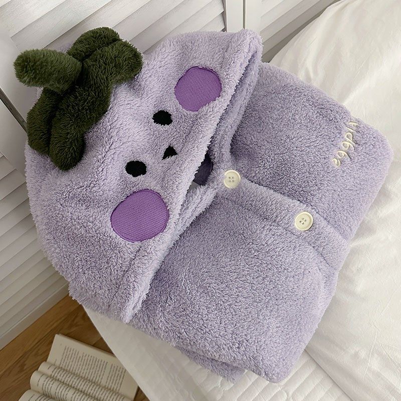 睡袍女秋冬季珊瑚绒加厚绒法兰绒紫色茄子长款浴袍连帽睡衣家居服