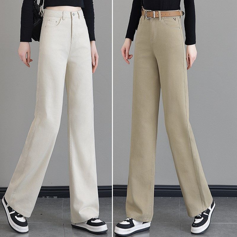 黑色窄版直筒牛仔裤女秋2024新款高腰显瘦小个子垂顺百搭阔腿裤子