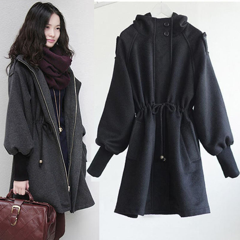 冬季中长款毛呢外套加厚加棉连帽斗篷大码女装胖MM200斤呢子大衣