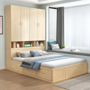 实木衣柜床一体小户型多功能儿童床储物床书柜组合床榻榻米床定制