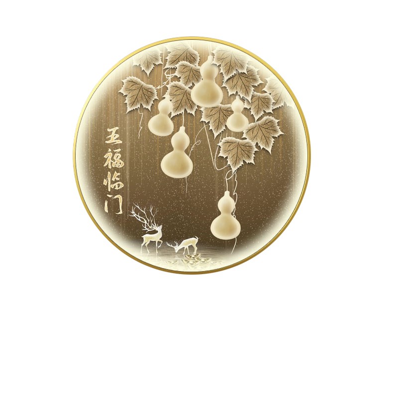 新中式圆形装饰画入户走廊五福临门玄关画寓意好壁画带灯葫芦挂画