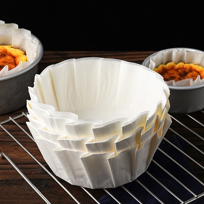 巴斯克油纸4/6/8寸免折叠纸托模具烘焙甜品防油包装蛋糕切块垫纸