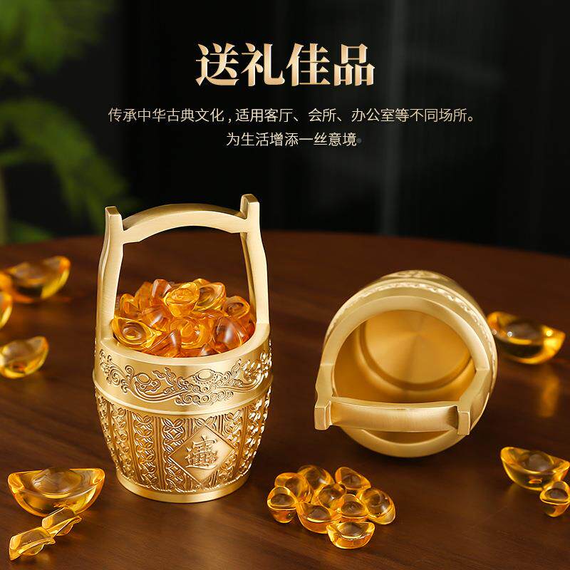 黄财神一桶9111金摆件聚宝盆婚庆装饰黄金色万两开新业送铜礼物铜