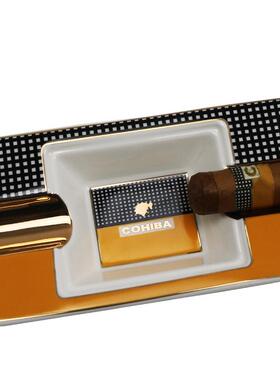 雪茄烟灰缸双烟槽灰缸陶38574瓷骨方瓷烟灰缸创长意形雪茄烟碟雪