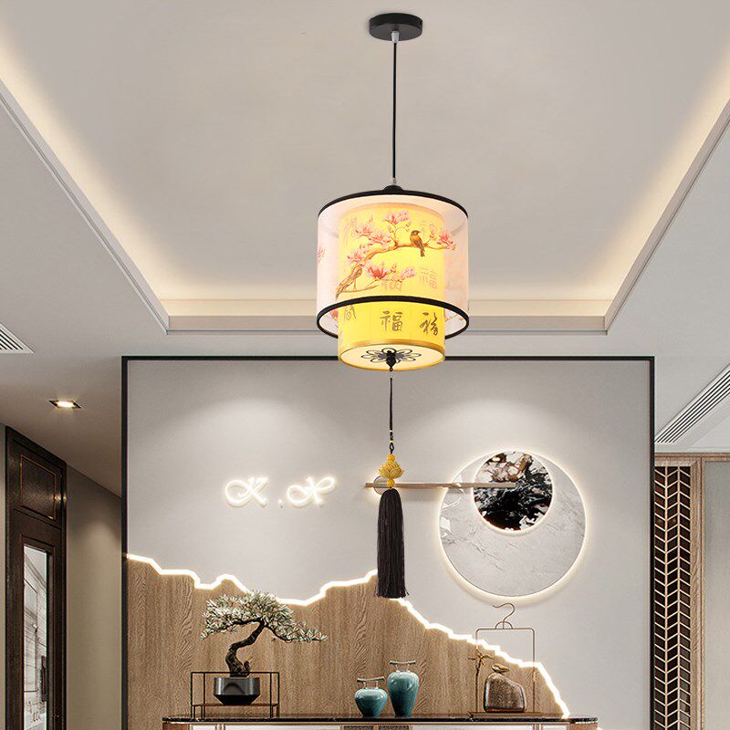 新中式小吊灯红灯笼莲花乔迁结婚喜庆节日过年春节阳台民宿中国风