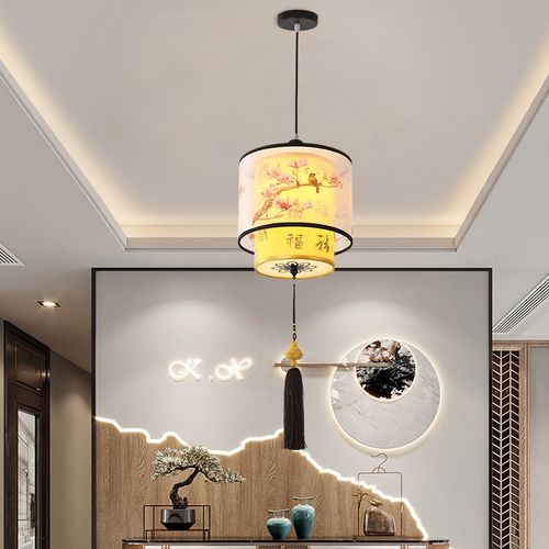 新中式小吊灯红灯笼莲花乔迁结婚喜庆节日过年春节阳台民宿中国风