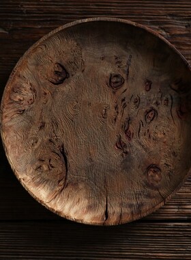 不凡木逸诧寂风茶盘中式复古托盘干泡茶盘文盘圆形壶承茶具收纳盘