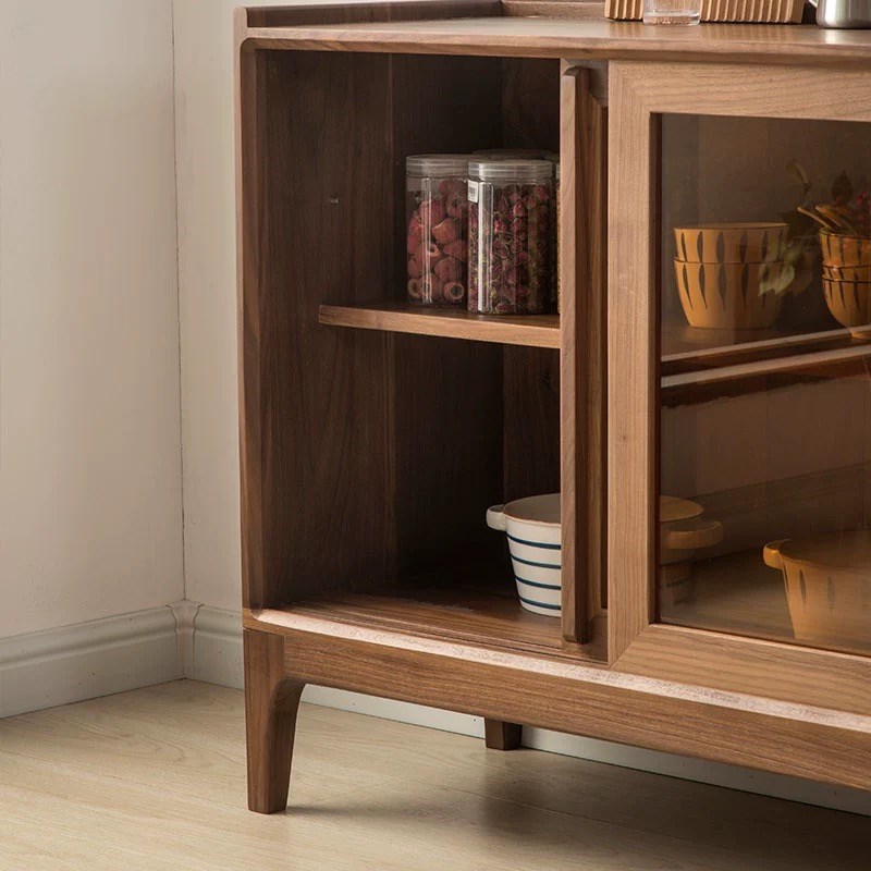 黑胡桃全实木北欧茶水柜子餐边柜原木玄关储物酒柜收纳简约边柜