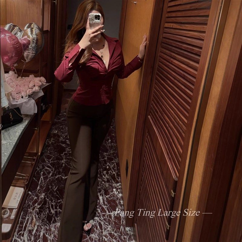 胖婷大码定制胖mm长腿必杀技春夏弹力高腰显瘦双色微喇西裤女