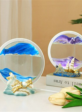 一帆风顺流沙画小夜灯办公室装饰品客厅电视柜摆件乔迁开业送礼品