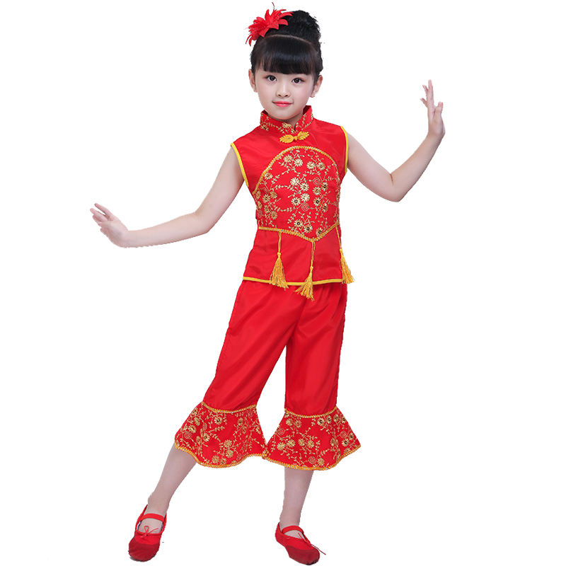 六一儿童秧歌服演出服打鼓服说唱中国红喜庆风幼儿园舞蹈表演服装