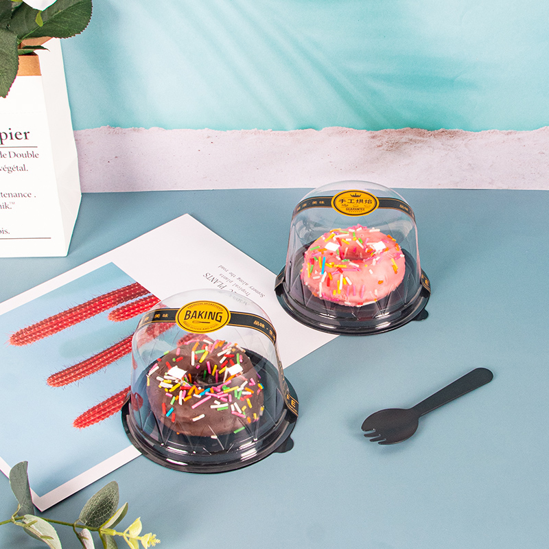 3寸圆形甜甜圈泡芙盒子芝士蛋糕慕斯小西点打包盒烘焙透明包装盒