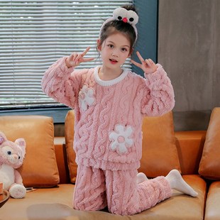 女童睡衣秋冬季珊瑚绒加厚亲子法兰绒公主风女孩中大童家居服套装
