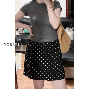 黑色波点休闲短裙女夏季新款大码胖mm遮肚显瘦梨形身材a字半身裙