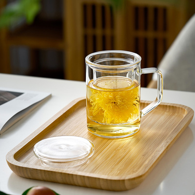 北大史玻璃泡茶杯 茶水分离 家用办公室带把大容量 茶杯个人专用