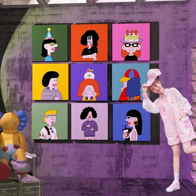 网红拍照区布置打卡背景咖啡厅奶茶店铺墙壁面装饰品摆件氛围挂画