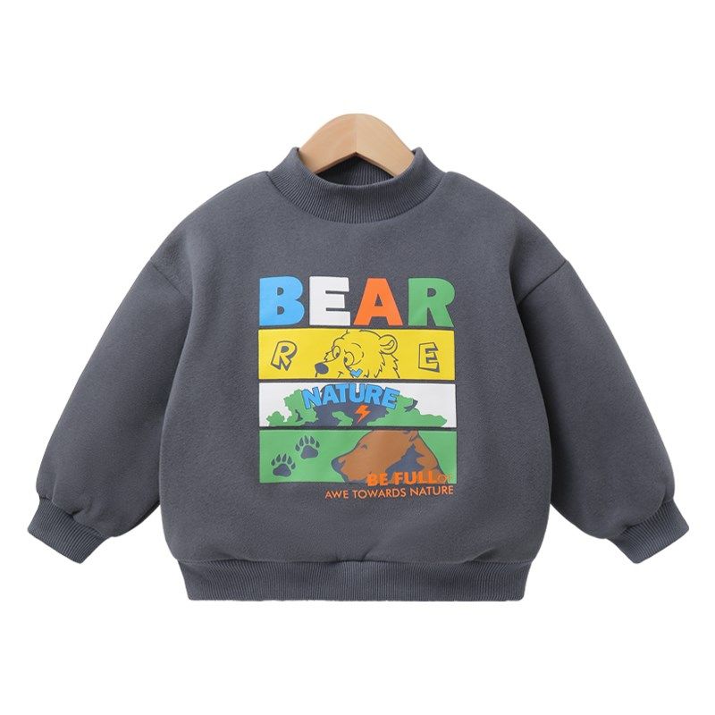 男童半高领加绒卫衣春装秋冬款儿童装小童宝宝加厚上衣冬季U14449