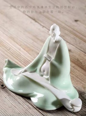 创意新中式陶瓷白瓷人物伯牙抚琴桌面摆件家居客厅电视柜书房饰品