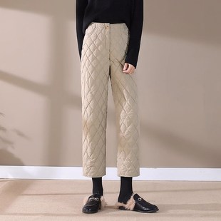 直筒棉裤 加绒加厚高腰保暖显瘦时尚 女外穿2024秋冬新款 轻薄羽绒裤