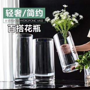 花瓶摆件透明玻璃瓶水培植物水养马醉木雪柳干枝鲜枝富贵竹插花卉