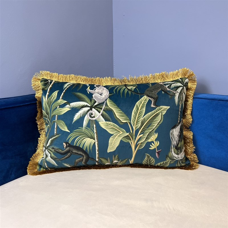 复古热带植物狐猴雪豹流苏单人沙发老虎椅靠垫抱枕腰枕软装设计