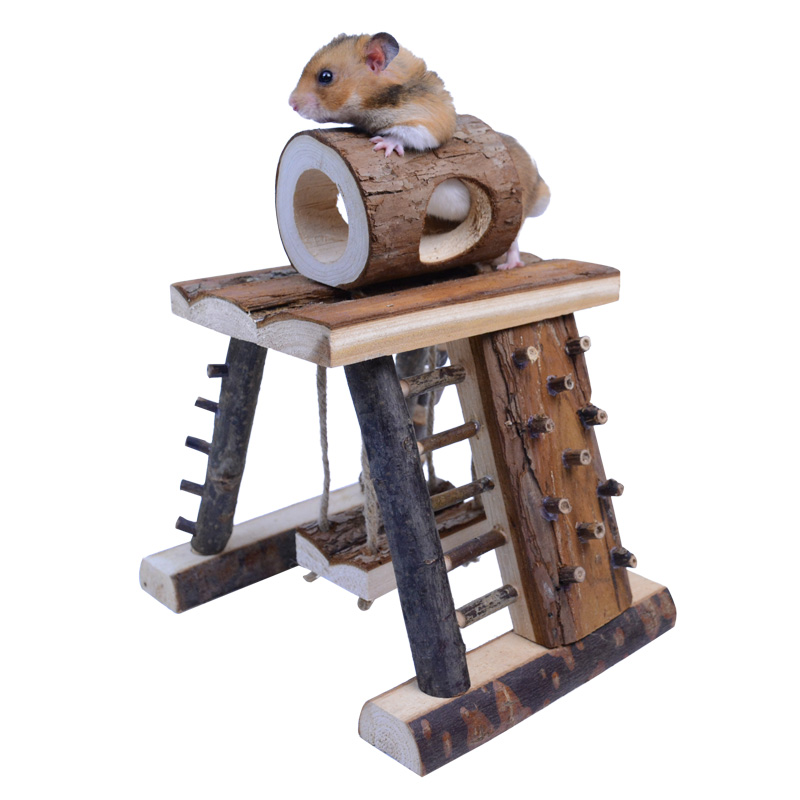 仓鼠金丝熊鹦鹉悬挂组合吊桥秋千玩具 造景木头爬梯木屋钻筒拱桥