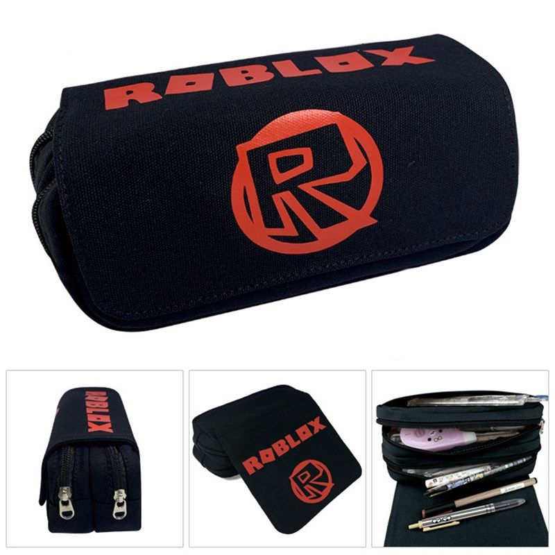 Roblox笔袋学生文具袋双层大容量翻盖帆布带拉链收纳袋铅笔盒