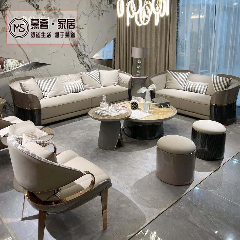 意式轻奢宾利真皮沙发组合后现代港式别墅大坪数高端奢华客厅家俱