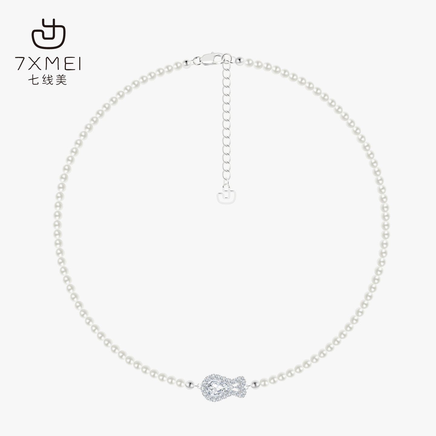 7XMEI/七线美泡泡鱼珍珠项链 卡通鱼镶嵌锆石精致小众轻奢锁骨链