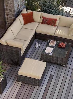 户外藤具编沙发组庭院沙露台三人休闲防GIT水防合晒藤条室外家花