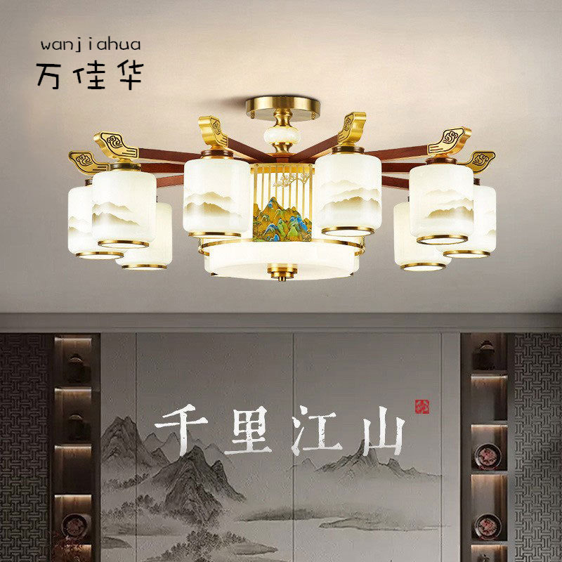 新中式吊灯全铜实木客厅主灯