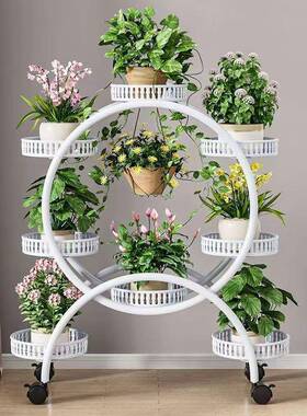 铁艺多层可阳台花架家用动落落地花架子客厅地式移带ZPV轮绿萝花