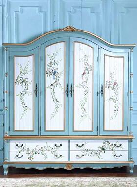 美两式风格四彩绘三门衣柜式欧储藏收纳田园地中JVQ海卧室柜子大