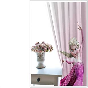 亚马逊简约动画卡通粉色印花窗帘跨境高遮光短帘客厅卧室隔热帘