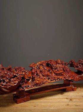 梨木雕刻八仙过26061海如意关件实木家居客厅公司摆玄寓意花装饰工艺品