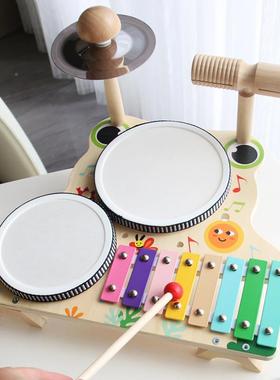 子GHW木制青蛙多功能架教鼓宝宝儿童早益智手眼协调多鼓功能架子