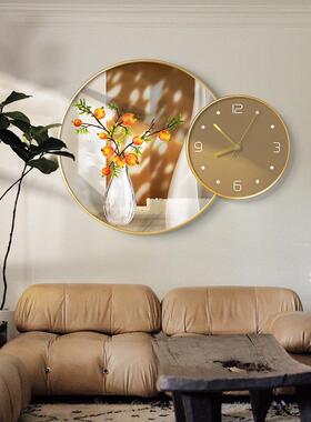 餐厅挂钟客厅FYP形装饰画影钟表圆光挂画数字时钟饭厅厨画房壁叠