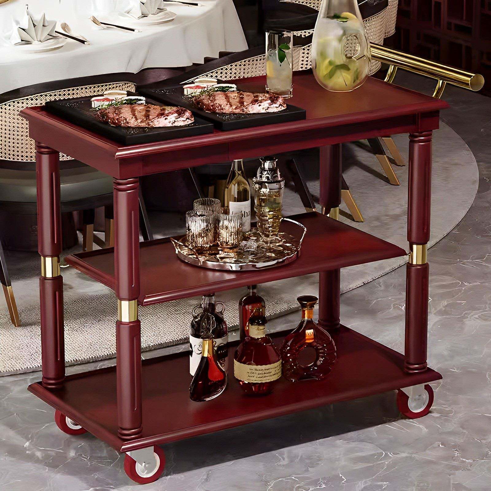 酒店餐厅三层服车木质三轮车务手JPO推式车茶水款直供不锈钢餐车