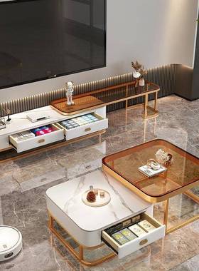 轻奢茶几型客厅家用现小代简约户网红璃方形玻岩板茶几电视CFW柜