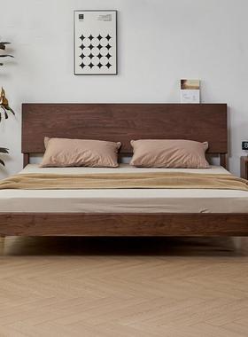 北美黑胡桃木实木架床双人床胡桃桃木床卧EJI主樱木床悬浮床